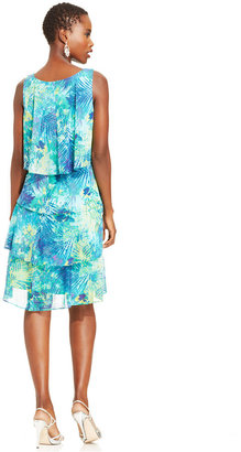SL Fashions Tropical-Print Tiered Dress