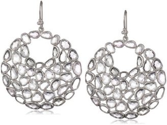 Lauren Harper Collection Milky Way 18k White Gold and Rose Cut White Sapphire Open Circle Earrings