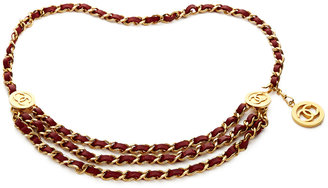 Chanel Vintage Triple Strand Interwoven Red Leather & Chain Link Logo Medallion Belt