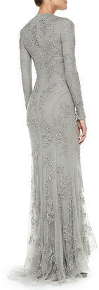 Ralph Lauren Collection Long-Sleeve Beaded Evening Gown