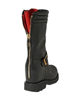 Bikkembergs 110mm Zipped Leather Wedged Boots