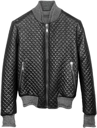 Forzieri Men's Black Quilted Leather Bomber Jacket