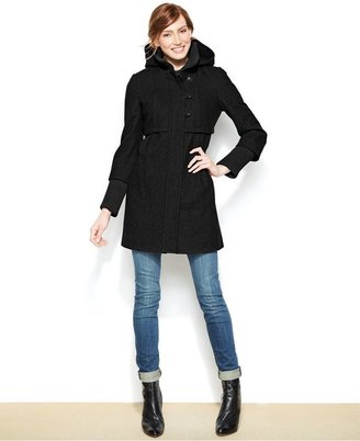 DKNY Petite Hooded Wool-Blend Empire-Waist Coat