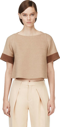 Marc Jacobs Tan Wool Felt Contrast Sleeve T-Shirt