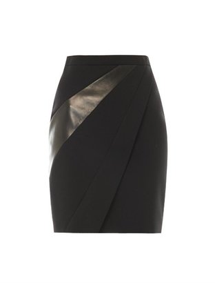 Saint Laurent Leather-panel wool-crepe skirt