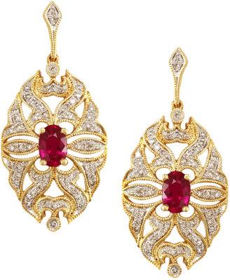 EFFY COLLECTION Ruby and Diamond Earrings in 14 Kt. Yellow Gold