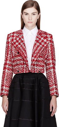 Thom Browne Red & White Cropped Pintuck Jacket