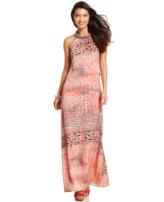 Jessica Simpson Leopard-Print Halter Maxi Dress