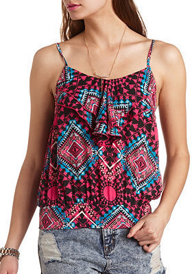 Charlotte Russe Banded Bottom Ruffle Tank Top