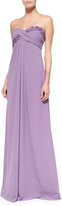 Monique Lhuillier Bridesmaids Draped Ruched & Ruffled-Bodice Gown, Violet