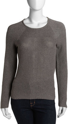 Neiman Marcus Long-Sleeve Cable-Knit Zip Sweater, Gray