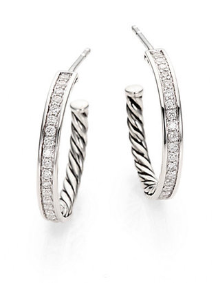David Yurman Pave Diamond Hoop Earrings/2"