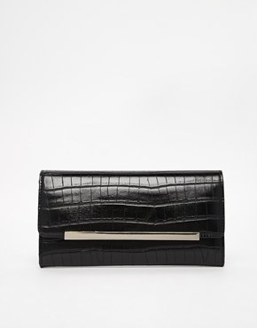 French Connection Purse in Croc Effect with Bar Detail - Black