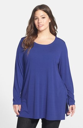 Eileen Fisher Scoop Neck Silk Jersey Tunic (Plus Size)