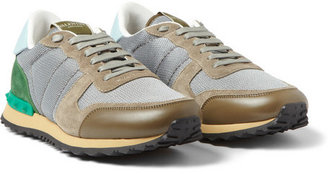 Valentino Leather-Trimmed Suede and Mesh Sneakers