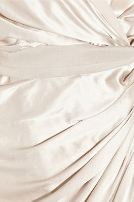 Asymmetric silk-satin wrap gown