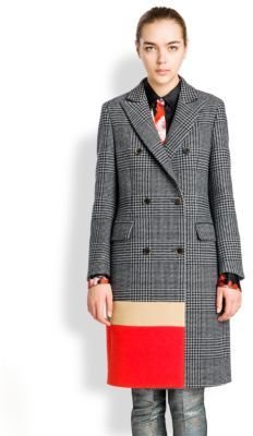 MSGM Colorblock-Paneled Checked Double-Breasted Coat