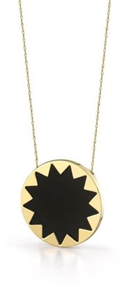 House Of Harlow Sunburst Black Leather Pendant Necklace - 14 Karat Yellow Gold Plated