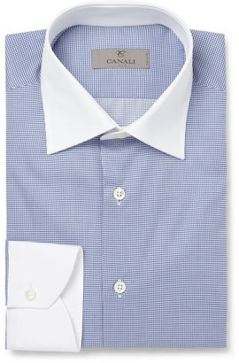 Canali Blue Contrast-Collar Cotton Shirt