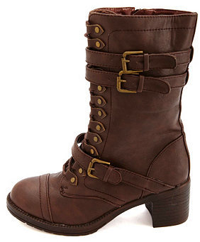 Bamboo Belted Mid-Heel Combat Boots
