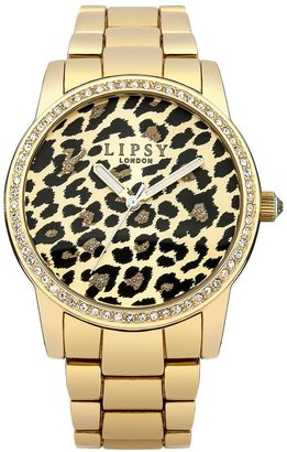 Lipsy Leopard Print Dial Gold Coloured Bracelet Ladies Watch