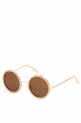 Topshop Womens Pearl Round Sunglasses - Cream
