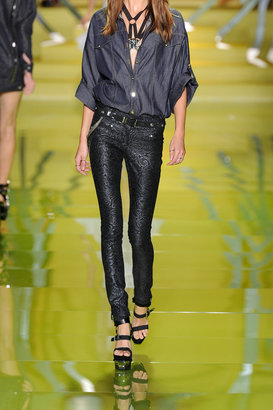 Versace Metallic embossed mid-rise skinny jeans