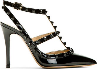 Valentino All-Black Patent Rockstud Slingback Heels