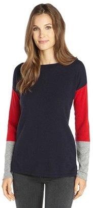 Hayden navy and red cashmere knit colorblock sweater