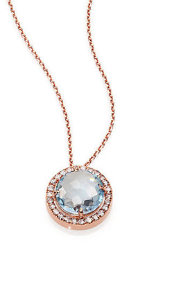 Suzanne Kalan Blue Topaz, White Sapphire & 14K Rose Gold Round Pendant Necklace