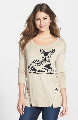 Kensie Zip Detail Deer Pattern Sweater