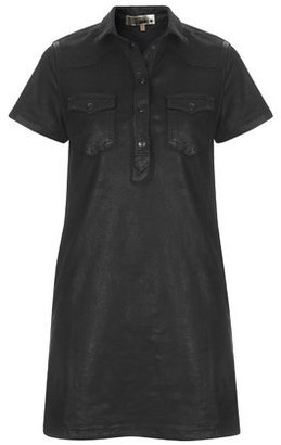 Topshop Womens MOTO Coated Denim Shirt Dress - Black