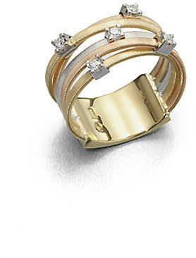 Marco Bicego Goa Diamond, 18K White, Rose & Yellow Gold Five-Row Ring
