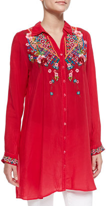 Johnny Was Collection Myra Embroidered Button-Front Blouse