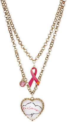 Betsey Johnson Necklace, Gold-Tone Two-Row "I'm a Survivor" Breast Cancer Necklace