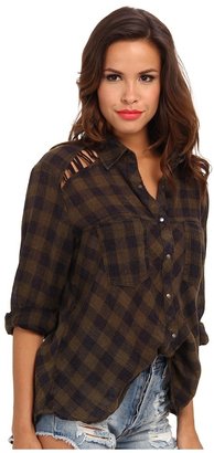 Free People Plaid Lace Up Button-Down