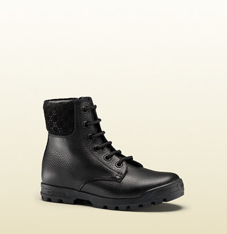 Gucci Kid's Black Leather Lace-Up Boot