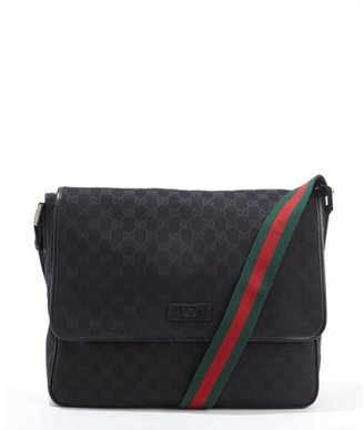 Gucci black GG canvas web stripe messenger bag