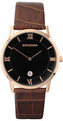 Sekonda 3207.27 Men's Classic Leather Strap Watch, Brown/Black