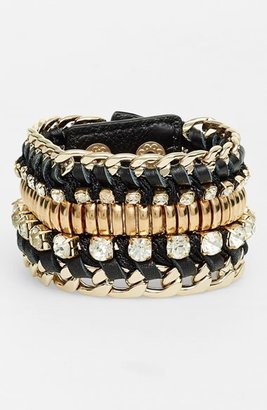 Cara Embellished Faux Leather Cuff