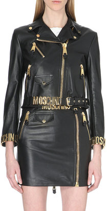 Moschino Branded Leather Biker Jacket - for Women
