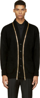 Alexander McQueen Black Wool Cashmere Gold Zip Overlong Cardigan