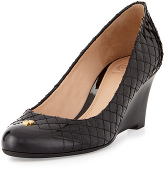 Tory Burch Kent Patent Quilted Wedge Pump, Black