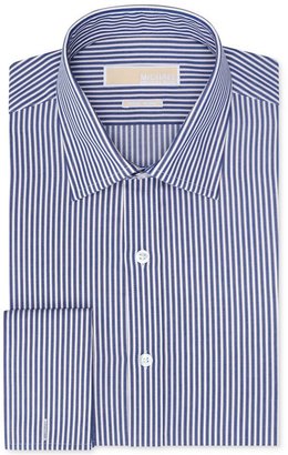 MICHAEL Michael Kors Non-Iron Brown and Denim Stripe French Cuff Shirt