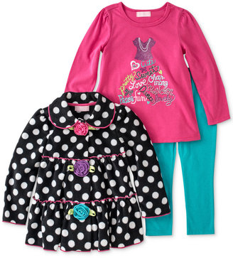 Kids Headquarters Little Girls' 3-Piece Polka Dot Jacket, Graphic Tee & Leggings Set