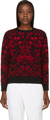 Alexander McQueen Red & Black Engin Flower Print Sweater