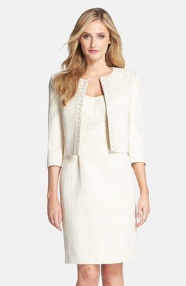 Tahari Women's Metallic Jacquard Jacket & Dress, Size 6 - White