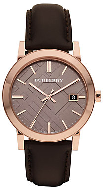 Burberry BU9013 Men's The City Leather Strap Watch, Taupe  Rose Gold
