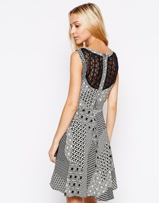 Liquorish Skater Dress with Lace Back in Geometric Print