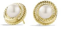 David Yurman Pearl Crossover Earrings with Diamonds in Gold